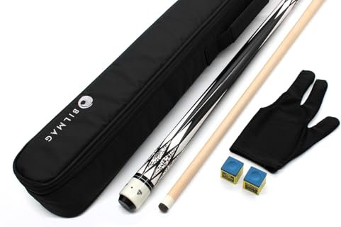 BILMAG Billard Queue Set Komplettset White Diamond, 147cm Queue mit Köcher, Handschuh und Kreide (Diamond - Weiß)