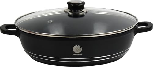 Non Stick Coating Casserole Pot Die Cast Stockpot Aluminium with Tempered Glass Lid (24cm Shallow)