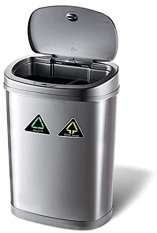 DSeenLeap Poubelles 42L Poubelle de tri sélectif Poubelle de Cuisine en Acier Inoxydable Poubelle de Salon