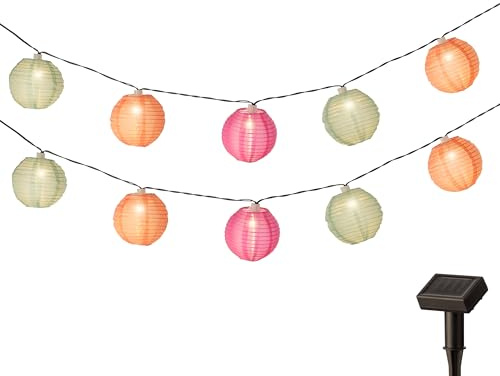 Lumineo LED Solar Lichterkette Lampions 4,5m - Solarlichterkette für Garten Balkon - Solarkette Gartenbeleuchtung Partylichterkette - Beleuchtung Außen hängend Gartendeko - Warmweiß