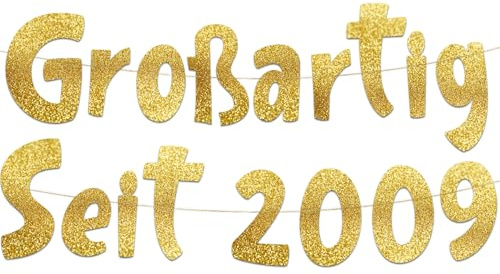 17. Geburtstag Girlande Großartig Seit 2009 Gold Glitzer – Geburtstagsdeko, Deko & Geschenke zum 17. – Party Zubehör für Sie & Ihn