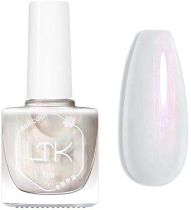 White Nail Polish - Glitter Pearl Nail Polish - Reflective Nail Varnish Aurora Iridescent Shimmer Mermaid Nail Drawing - High Glossy Shine Quick Drying Long Lasting No Need UV Nail Art
