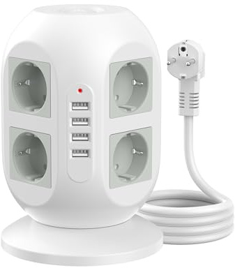COLSTAR 8-Fach Steckdosenturm, 4 USB, 2 Schalter, Überspannungsschutz, 2m