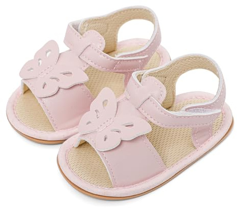 LACOFIA Babysandaler flickor sommar krypskor halkfria baby första lära-gå-skor, Fjäril rosa, 6-12 månader