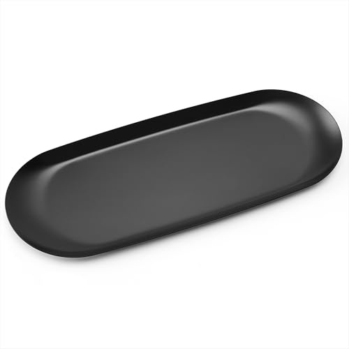 Bandeja de Plato Ovalada Bandeja Decorativa Bandeja de Almacenamiento de Acero Inoxidable Organizador para Joyas Cosméticos Vela Llaves Té Caramelos, Negro