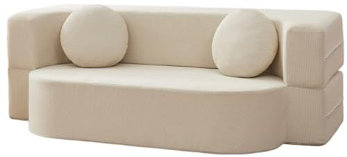 Vikbar bäddsoffa, konvertibel golvsoffa, benfri låda lounge soffa med armstöd och sovmadrass, bekväm och bärbar, avtagbar och tvättbar, lämplig för vardagsrum sovrum, beige