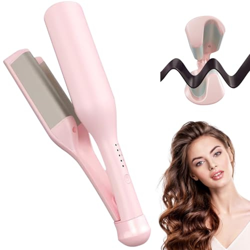 32mm Welleneisen für Haare, Welleneisen Lockenstab, Lockenstab Große Locken, Beach Waves Lockensta, Französischer French Wave Lockeneisen Wellen Eisen Einstellbare Temperatur für alle Haartypen (Rosa)