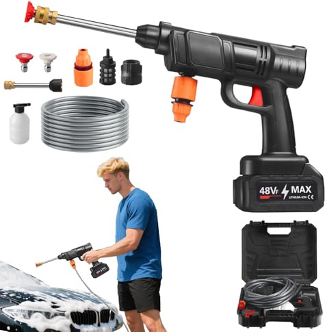 Qkbuza Lavadora A Presión Portátil,Lavadora Eléctrica Portátil Sin Cable - Pulverizador Manual con Manguera De 5m Limpiador Eléctrico para Patios Camiones Plantas