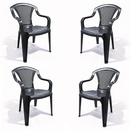 COSHANO Set de Sillas Plasticas para Terraza, Jardín, Patio, Playa, Camping, Exterior, Apilables (4X Gris Antracita)
