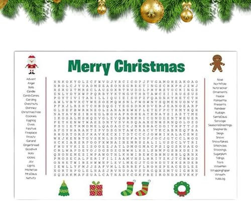 Weihnachtliches Wort-Puzzle-Poster, 91,4 x 61 cm, interaktives saisonales Feiertagsparty-Spiel, Postergröße, Weihnachts-Wortsuchspiel, für Bauernhaus, Büro, Schule, Wohnung, Hotel, Esszimmer