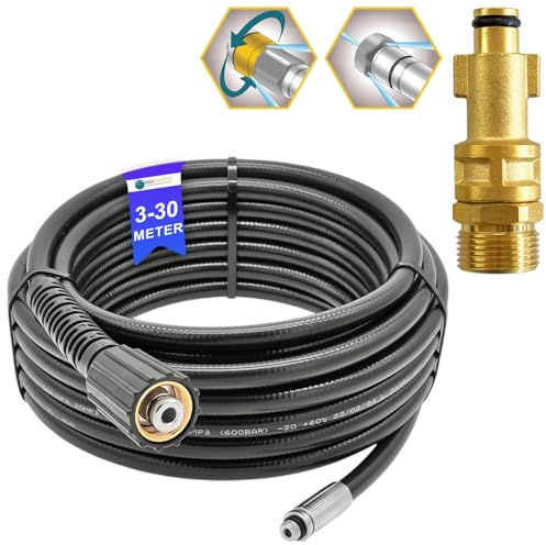 Manguera de limpieza de tuberías de 5 metros, rata de canal, para lavadora a alta presión, M22 x 1,5, desatascador de desagüe, compatible con Kärcher Kränzle Nilfisk, etc. (boquilla giratoria y rígida