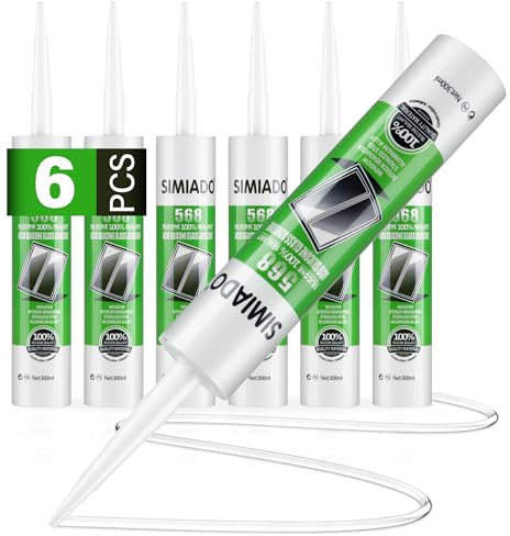 Silicone Caulk & Sealant 6 Pack - 100% Waterproof Silicone Sealant,Silicone Caulking for Kitchen and Bathroom, Toilet, Sink, Window ＆ Door Use, Shrink & Crack Proof (10.1 FL.OZ/300ml)