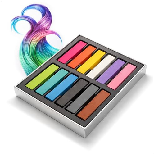 com-four® 12x Haarkreide – temporäre Haarfarbe auswaschbar – bunte Haarkreide in 12 Farben für Jugendliche und Erwachsene – Hair Chalk für Party, Festival und kreatives HairstylingHaarkreide
