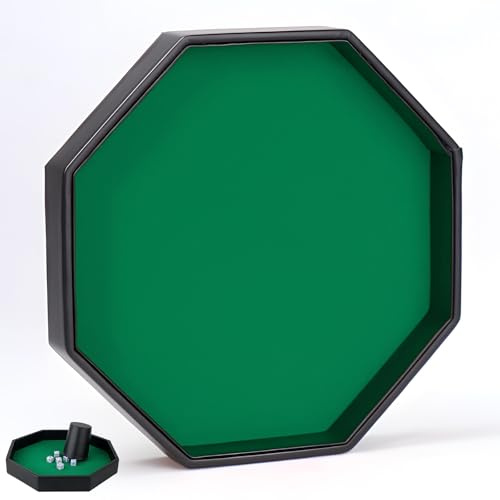 DBAILY Würfelbrett, Würfelmatte mit Filzunterlage, Dice Rolling Tray, Filz Gefüttertes PU Leder Oktogon Würfelteller, Würfeltablett für Dungeon Crawler Spiele (Grün)