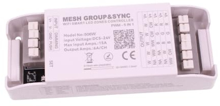 Led Dimmer Push WIFI, RF 2.4G, Pulsante NO, 5 In 1, DC5-24V 360W 5CHX6A Max 15A, per Striscia Led Mono Colore, CCT, RGB, RGBW, RGBCCT