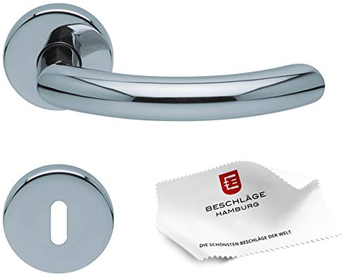 scoop Türgriffe von Beschläge Hamburg: Türbeschlag SBL 1085 — Türklinken mit Buntbart Rosetten für Zimmertüren — Drückergarnitur/Türdrücker für Innentüren, rund, Edelstahl poliert