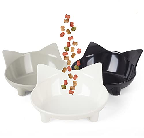 Cotill Cat Bowls, Anti-slip Multi-purpose Cat Food Bowl Pet Water Bowl Cat Feeding Bowl, Set of 3 - Grey/Black/White