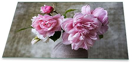 Herdabdeckplatte Abdeckung Ceranfeld Abdeckplatte Schneidebrett 1-Teilig 90x52 Pfingstrosen Rosa Spritzschutz Glasplatte Ceranfeldabdeckung Schutz Herdschutz Sicherheitsglas Glasschneidebrett