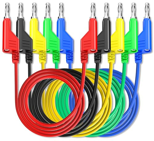 Cleqee Stapelbar Banane zu Bananenstecker Prüfkabel 1m, 5 Stück | 4mm Bananenstecker, Weiche elektrische Testkabel, Für Multimeter, 1000V 15A