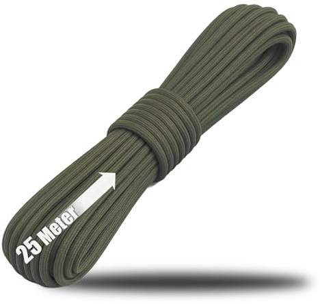 COM-FOUR® Paracord -snöre Ø 4 mm, 25 m - rep med 7 kärntrådar för båtar, camping, utomhus - nylonrep med 250 kg lastkapacitet - tältrep, killrep, allsidigt rep
