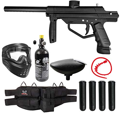 Maddog JT Stealth Paintball Gun Marker and Accessory Starter Package [HPA] | Silver Kit - Marker, 48ci/3000psi Compressed Air Tank, Mask, Hopper, 4+1 Harness, & (4) Pods