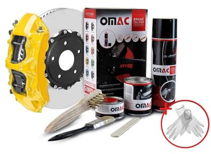 OMAC Set completo di vernice per pinza freno per auto, detergente per freni e indurente, resistente al calore, set completo per 4 pinze freni, 7 pezzi