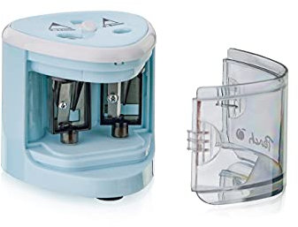Peach elektrischer universal Anspitzer blau - inkl. Ersatzteile - für alle Bleistifte, Buntstifte, Eyeliner und Wachsmalstifte - Doppelspitzer für Stifte von 6-8 mm und 9-12 mm - PO102