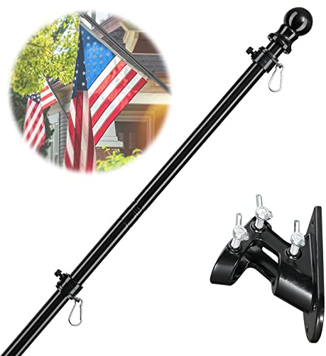 Barcetine American Flag Poles for Outside House - 6ft Tangle Free Flag Pole for House with Holder Bracket,Residential Flagpole Kit for Outdoor Porch Garage - Black