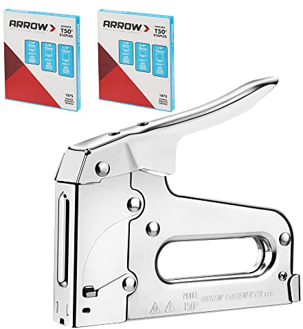 Arrow T50 Heavy Duty Staple Gun Kit, All Chrome Steel Stapler, with 3750 Pieces T50 1/4, 3/8, 1/2 Staples, for Upholstery Professional Projects