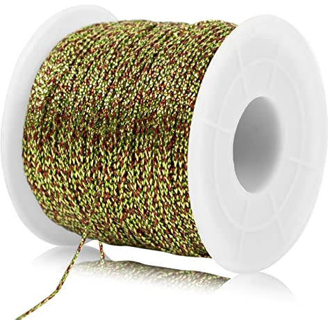 LEREATI Kordel Gold+Grün+Rot Geschenkband Metallic Kordel 1mm x 100m Nicht Elastisch Kordelband Schleifenband, DIY Bastelschnur zum Handwerk Hochzeit Dekorieren oder Verpacken