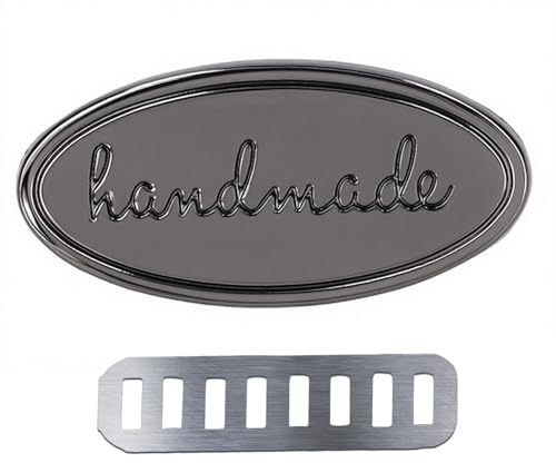5 Stück Hand Made Briefetikett, Metall Handmade Tag, Knöpfe Legierung Retro Metall Tag, Kleider Etiketten Anhänger Tags Handwerk Tags mit Löcher für DIY Kleidung Hüte Charms(Schwarz)