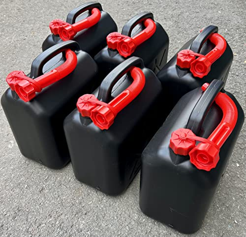 6x Benzinkanister 10L SCHWARZ Dieselkanister Reservekanister Kraftstoffkanister 10 Liter Wasserkanister für Benzin Diesel Wasser AdBlue, 10-Liter-Kanister mit Außgießer 10 ltr Petrol Can