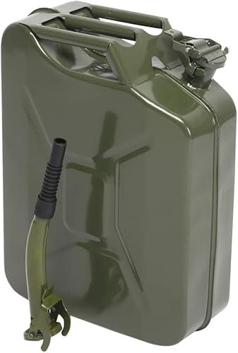 Bonnlo Bidon pour carburant en métal 20L avec bec verseur, bidon étanche carré en métal pour essence avec bec verseur, accessoire d'automobiles (vert, 20L-Type 1)