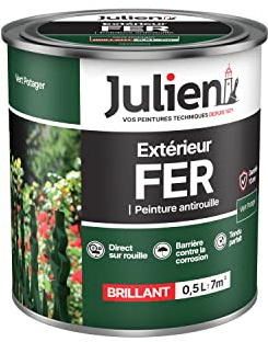 Julien Peinture Fer Anti-Rouille Brillant - Portes, grilles, portails, mobilier de jardin en métal - Vert Potager 0,5 L