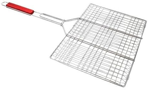 BML Stainless Steel Grill Basket With Portable and Foldable Heat Proof Long Handle 29x39cmx60cm | Perfect for Grilling Vegetables, Fishes, Shrimp | Basket Net for Professional BBQ