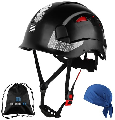 UM ULTRAMAXX Safety Helmet Hard Hat, ANSI Z89.1 Approved Lightweight Vented Work Helmet, 6-Point Adjustable Ratchet Suspension Hardhat Ideal for Industrial and Construction (Black)