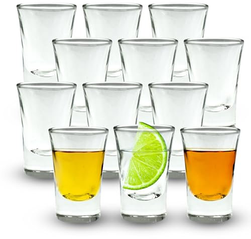 Verre à Shot 25ml - Lot de 12 à Base Lourde - Ensemble Transparent pour Alcool, Vodka, Expresso, Tequila et Desserts - Durables et Réutilisables