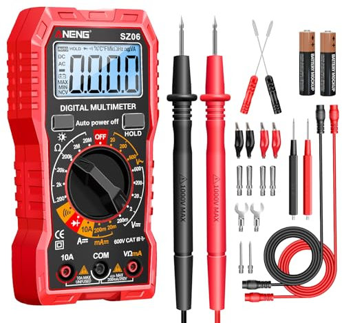 ANENG Multimeter Digital Voltmeter Batterietester Spannungsprüfer Durchgangsprüfer Ampere Messgerät AC/DC Spannung Strom Widerstand Diode,Großes LCD-Anzeige und Hintergrundlicht (16-teiligem Testset)