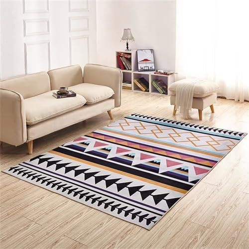 Kunsen Teppich läufer Wohnzimmer rutschfest geometrisch modern schwarz rot weiß outdoorteppich wetterf Mehrfarbig Flickenteppich jugendzimmer140X200CM