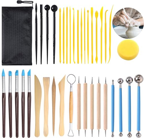 XFLYP 38 Piezas Herramientas Arcilla, Kit Ceramica para DIY Arte Cerámica Escultura, Pintura Roca, Tallado Artístico para Profesionales y Herramientas De Escultura para Principiantes