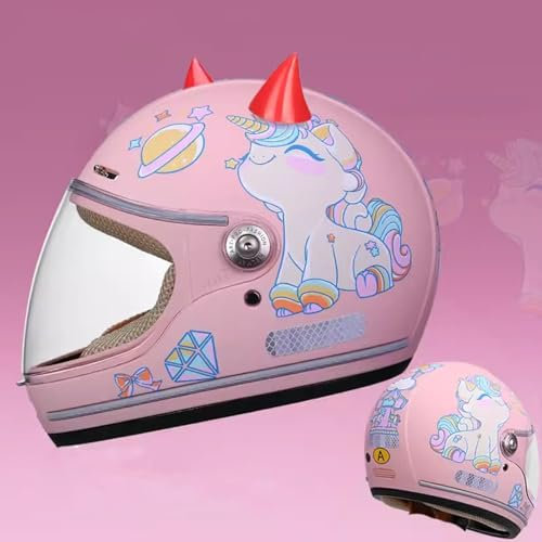 QJWMatic Kinder Motorrad Integralhelm Racing Motocross ATV Helm Jungen Mädchen Straße Elektro Moped Helm für 4-15 Jahre Kinder C,46-53CM