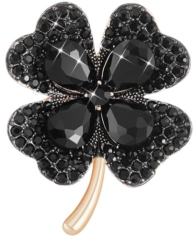 LEGENTLISUR Gold Brosche Damen Brosche Zirkonia Kristalle Damen Brosche Kleeblatt Niedlich Elegante Schmuck für Frauen und Mädchen(Schwarz)