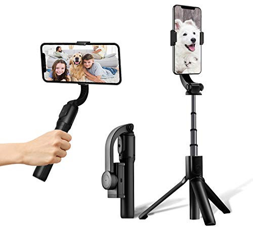 Gimbal Stabilizzatore Smartphone Cellulare Stabilizzatore con Luce di Riempimento, Gimbal con Telecomando, Portable Gimbal Selfie Stick per Vlog Video, Compatibile con Android/IOS (Grey)