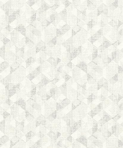 Rasch Tapete 654219 - Helle Vliestapete mit geometrischem Muster in Hellgrau- 3D Grafisch - Kollektion Welcome Home