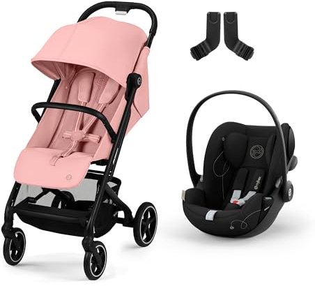 CYBEX Gold Kinderwagen Beezy, Ab Geburt bis ca. 4 Jahre, Candy Pink, Inkl. Beezy Adapter und CYBEX Gold Babyschale Cloud G i-Size Inkl. Neugeboreneneinlage, ab Geburt bis ca. 24 Monate, Moon Black