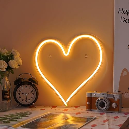 STHomedeco Varmt hjärta neonskylt – varm lampa neon LED-skyltar för väggkonstdekor, USB-drivna LED neonlampor för bröllop, årsdag, födelsedag, gåvor för älskare flickor (hjärtvarm)