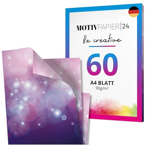 60 Blatt Briefpapier lila rosa Set beidseitig bedruckt Motivpapier Papier A4 Druckerpapier 90g/m²