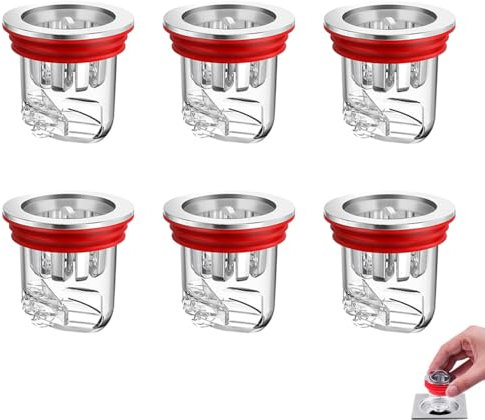 JRYGAC 6 Stück Geruchsverschluss Bodenablauf, Abflusssieb Dusche für 3,2–4,5 cm, Bodenablauffilter Reduzieren Haarstau, Abflusssieb Silikon, Rückflussverhinderer für Balkon, Küchen (Transparent)