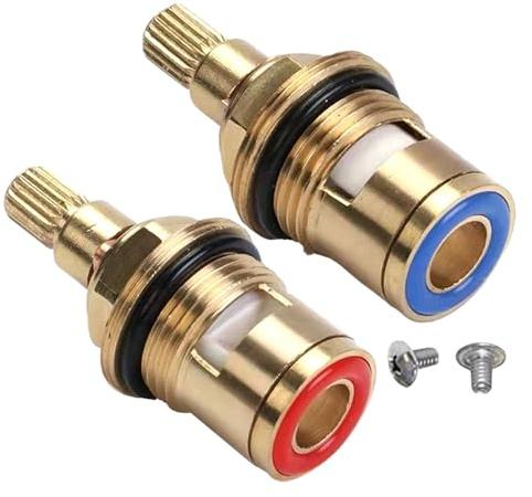 Parthan 2 Pcs Mixer Tap Cartridge Replacement – 1/4 Turn, 20‑Spline Brass & Ceramic Disc Cartridges with Washers for Mixer Taps (Hot & Cold) – Kitchen & Bathroom Faucet Repair Parts