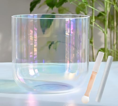 SJHYLL Cuenco de Sonido de Cristal de Cuarzo Transparente de alquimia, Cuenco de alquimia de luz cósmica Natural for curación con Sonido y meditación, oración, reducción del estrés,(F Note,6 432hz)